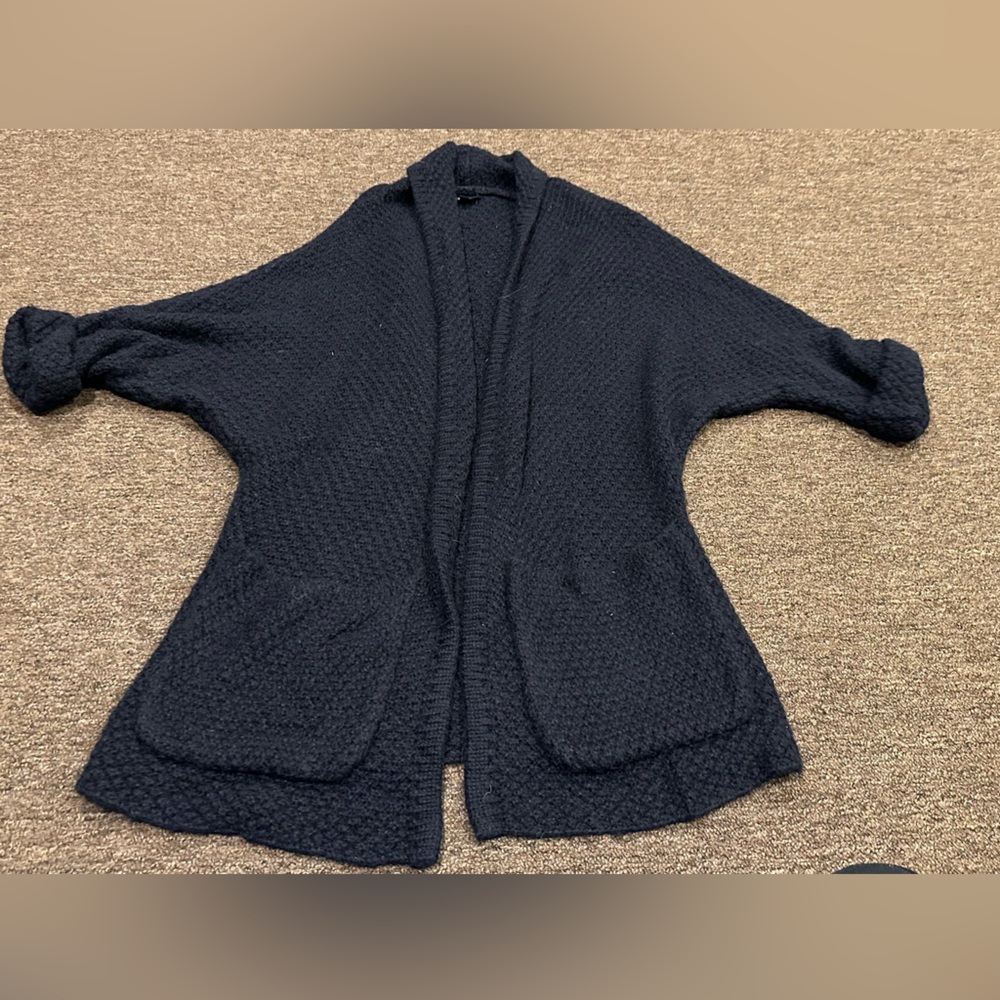 Top Shop Open Front Black Marled Cardigan Women's Size 4 Warm Cozy Knit